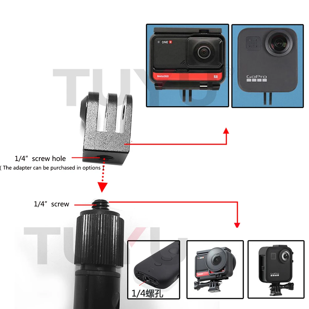 TUYU алюминиевая селфи палка удлинитель Черный Кронштейн для insta360 One R X Gopro Max