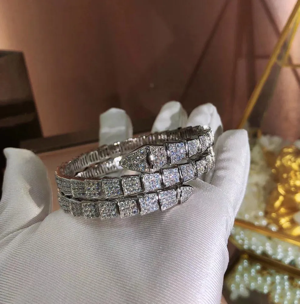 Абсолютно новые женские аксессуары из цирконов S925 серебро bijoux femme двойной обруч змея манжеты браслет adjsutable ювелирные изделия
