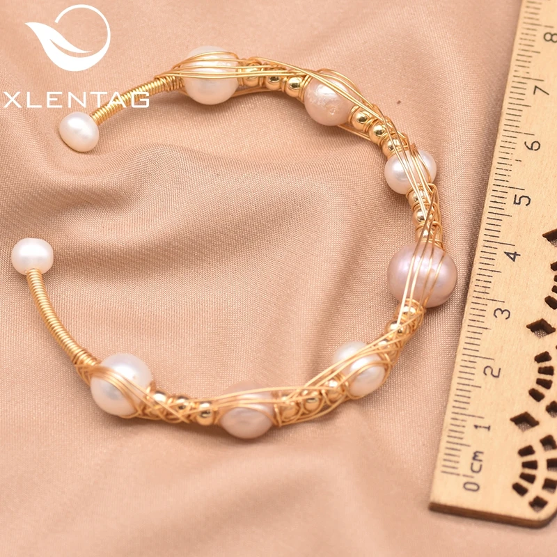 

XlenAg Natural Baroque Pearl Open Bracelet Bangle Noble Luxury Ladies Couple Engagement Holiday Gift Jewelry Brazalete GB0935
