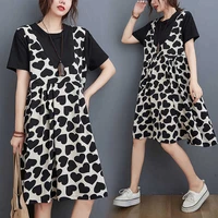 oversized womens dress summer loose cover belly show thin fashion stitching fake two skirts
