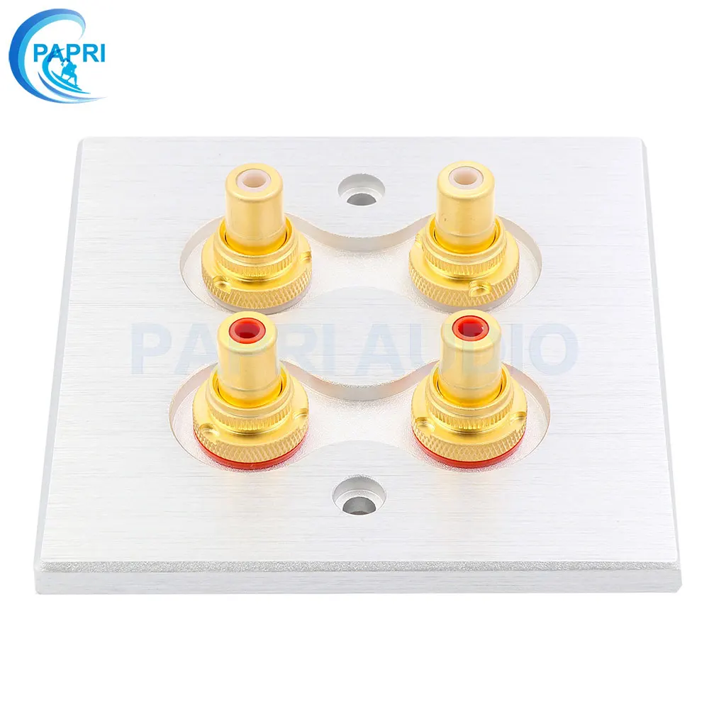 

PAPRI 1PCS Gold Plated RCA Jack +Aluminum CNC 4 Holes Machined Aluminum Binding Post RCA Jack Wall Plate Board Hifi Audio