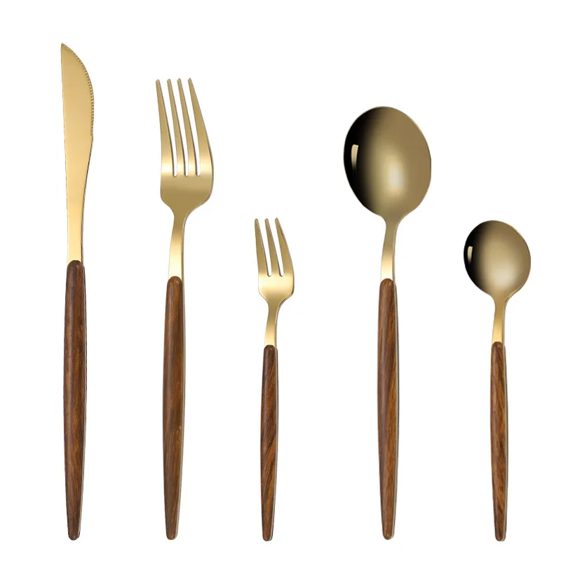 

Net red Portuguese tableware imitation wood grain clip handle knife fork spoon set Japanese and Korean portable gift