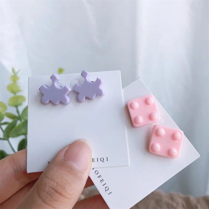 Женские серьги тетрис из смолы милые строительные блоки с изображением