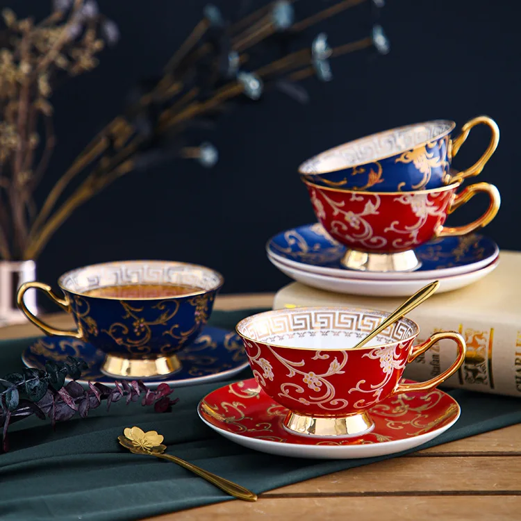 

English afternoon tea small luxurious palace porcelain coffee cup and saucer set exquisite household red