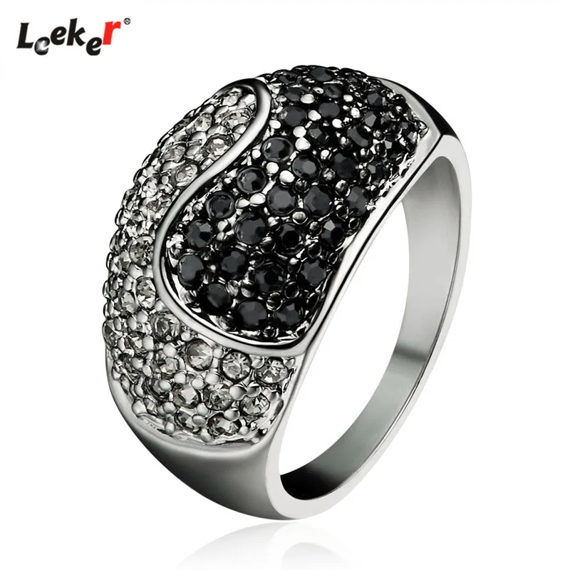 LEEKER однотонные черные смешанные серые камни кольца для женщин серебряного цвета