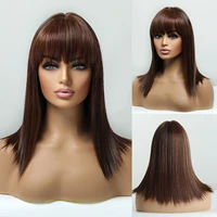 honey brown synthetic wigs middle long straight wig with bangs for black women cosplay daily party heat resistant fiber hair