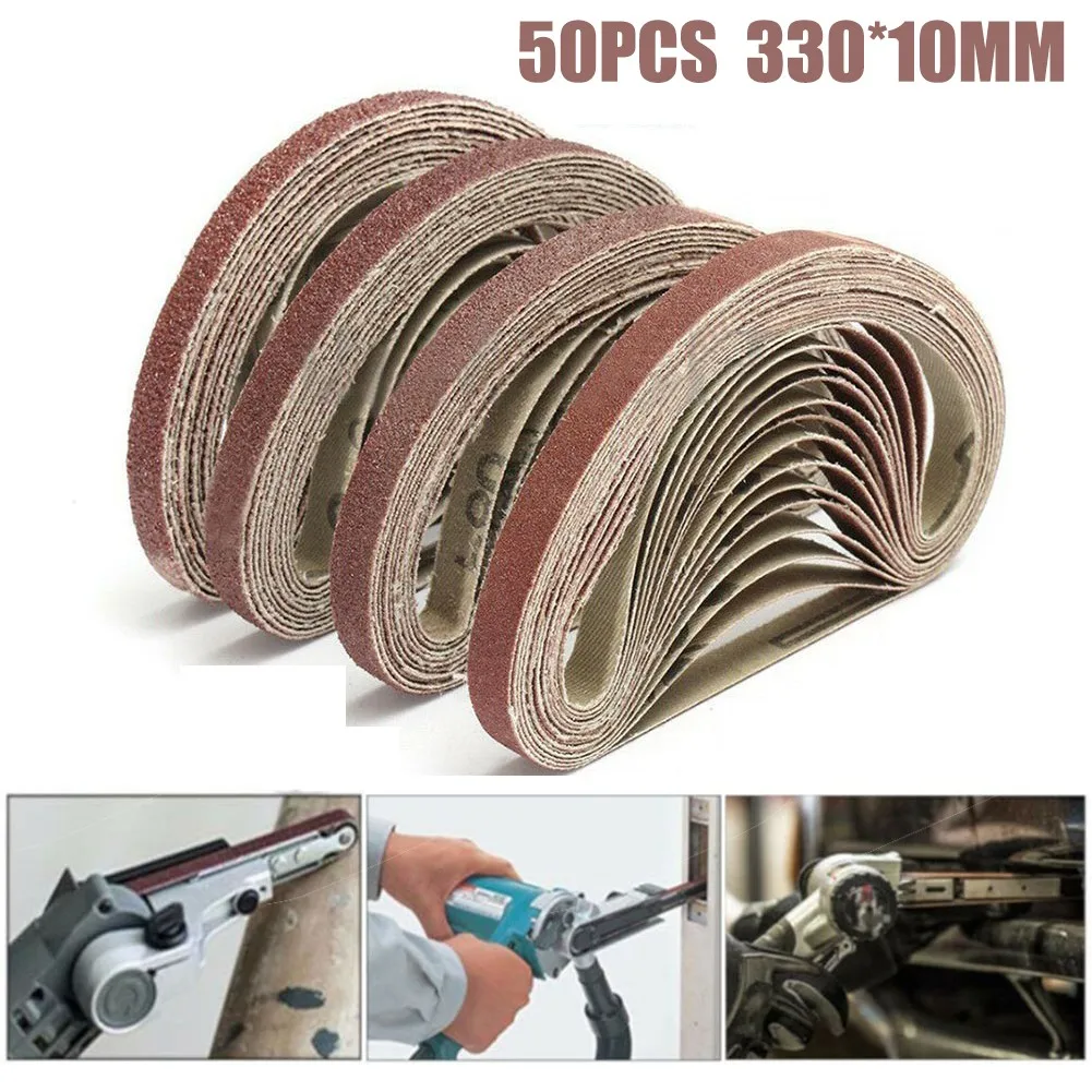 50pcs/Set Sanding Belts Abrasive Bands For 10x330mm Sanders File Sanders Belt Sander Abrasive Tools Wood Soft Metal Polishing