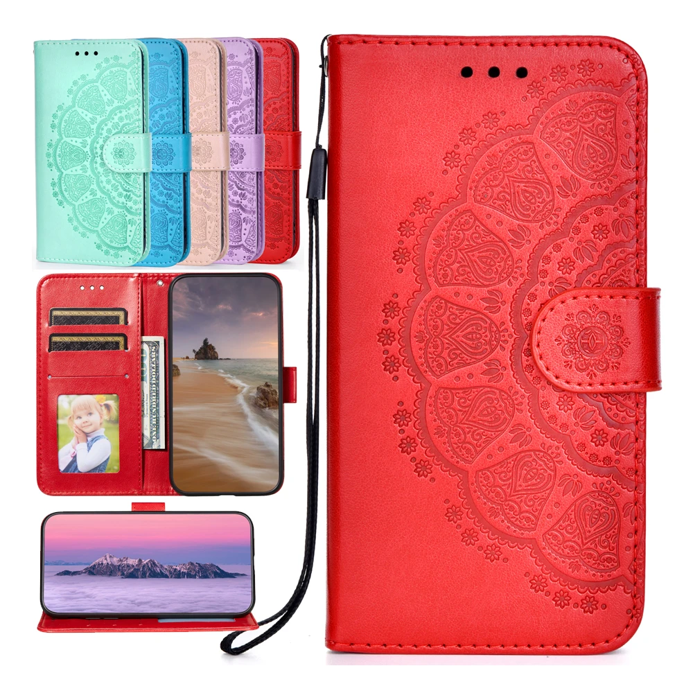 

Wallet Case For Xiaomi 9 Lite 10T POCO X3 NFC M3 CC9E CC9 Redmi Note 9 9S 9T 9A 9C 10 Pro Embossed Flower Lanyard Leather Cover