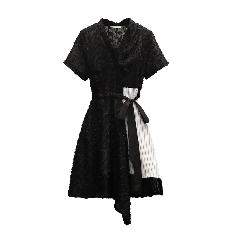 

Large size women's summer fashion strap dress temperament lace stitching was thin trendy women's dress