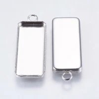 50pcs stainless steel pendant cabochon settings rectangle metal stamping tag charms cabochons for jewelry making tray10x25mm f6