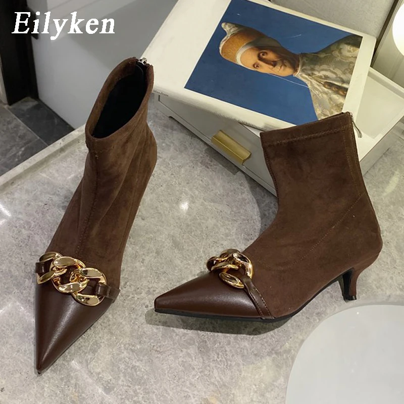 Eilyken/модные женские ботильоны с украшением в виде цепочки Туфли-лодочки на низком