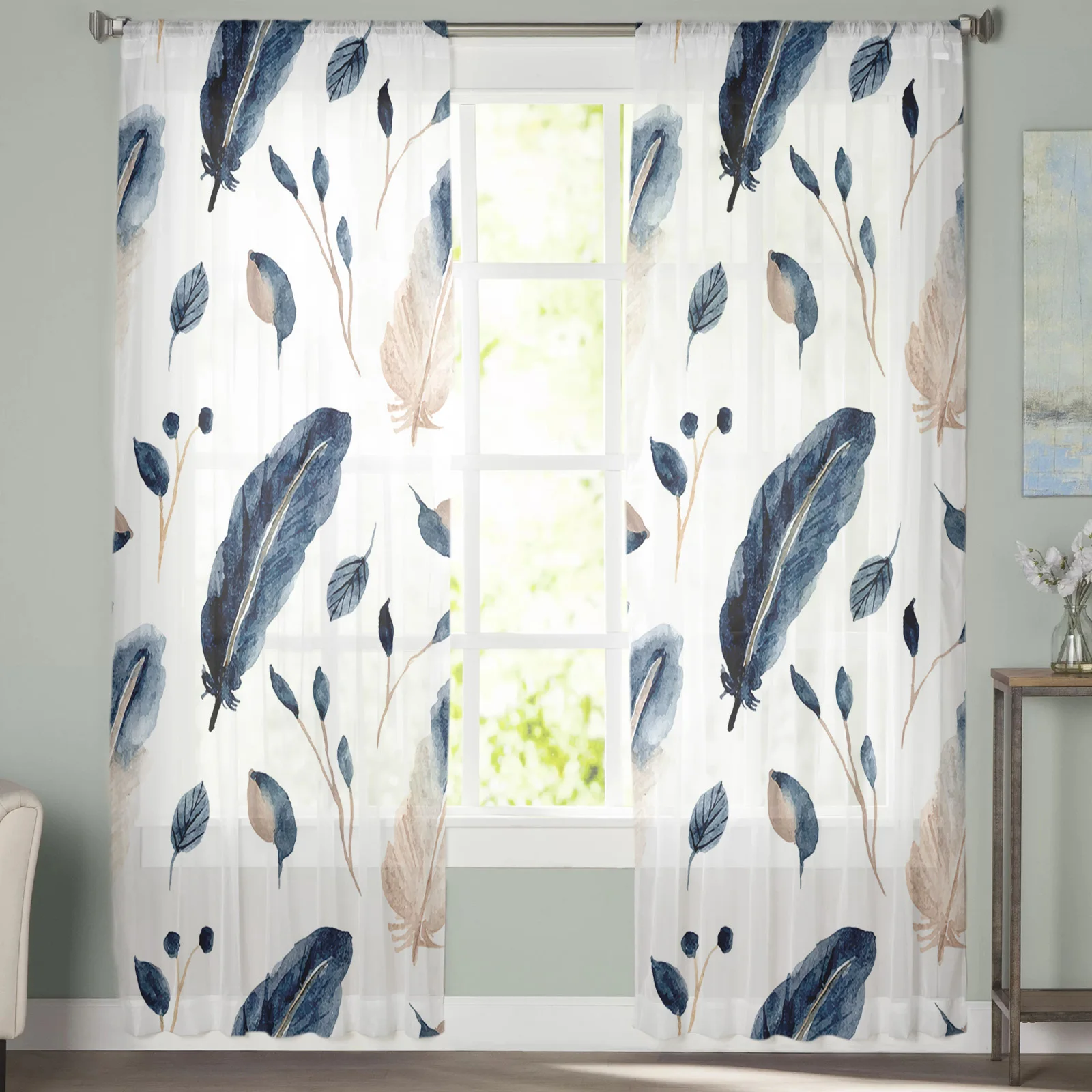 Роскошные занавески акварель синее перо павлина Кухня Спальня Гостиная шторы