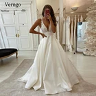 Платье Свадебное ТРАПЕЦИЕВИДНОЕ атласное с V-образным вырезом и открытой спиной