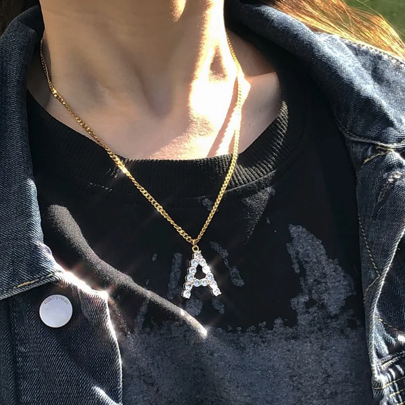 

Zircon Initial Letters Necklace For Women Gold Silver Color Stainless Steel Pendant Necklaces 2021 Trend Chain Alphabet Jewelry