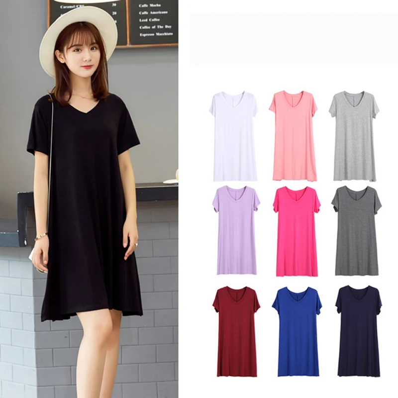Горячая Распродажа свободные одноцветные ночные рубашки для женщин удобные
