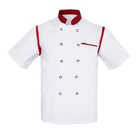 unisex chef jacket white red air mesh short sleeve double breasted hotel kitchen catering coat uniform shirt tops