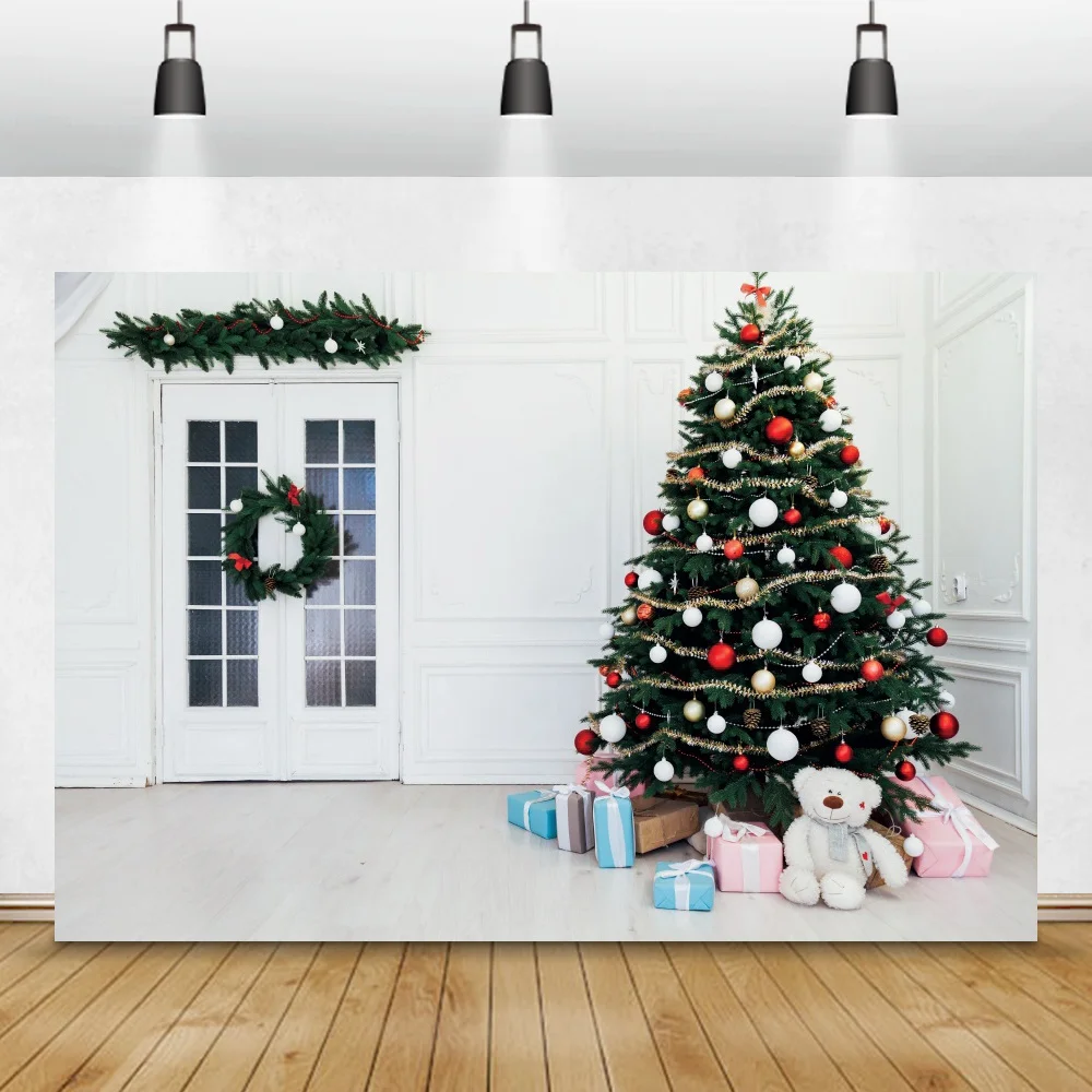 

Laeacco Рождественская елка интерьер ребенок портрет фотографии фон шикарная стена дверь подарок узор Декор фотосессия фон