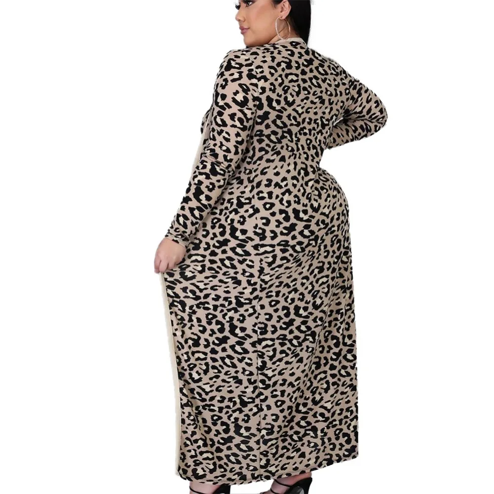 

Plus Size Women's Leopard Print Two-piece Cardigan Jacket + Dress Temperament Commuter XL-4XL Two Peice Set for Women