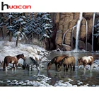Алмазная 5D картина Huacan с лошадью, полноразмернаяКруглая Мозаика, вышивка из бусин Водопад, украшение для спальни