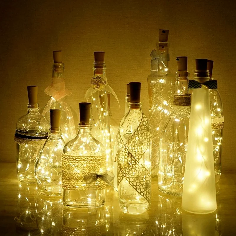 

Wine bottle stopper string lights 1 meter 10 lights / 2 meters 20 lights copper wire holiday button battery copper wire lights