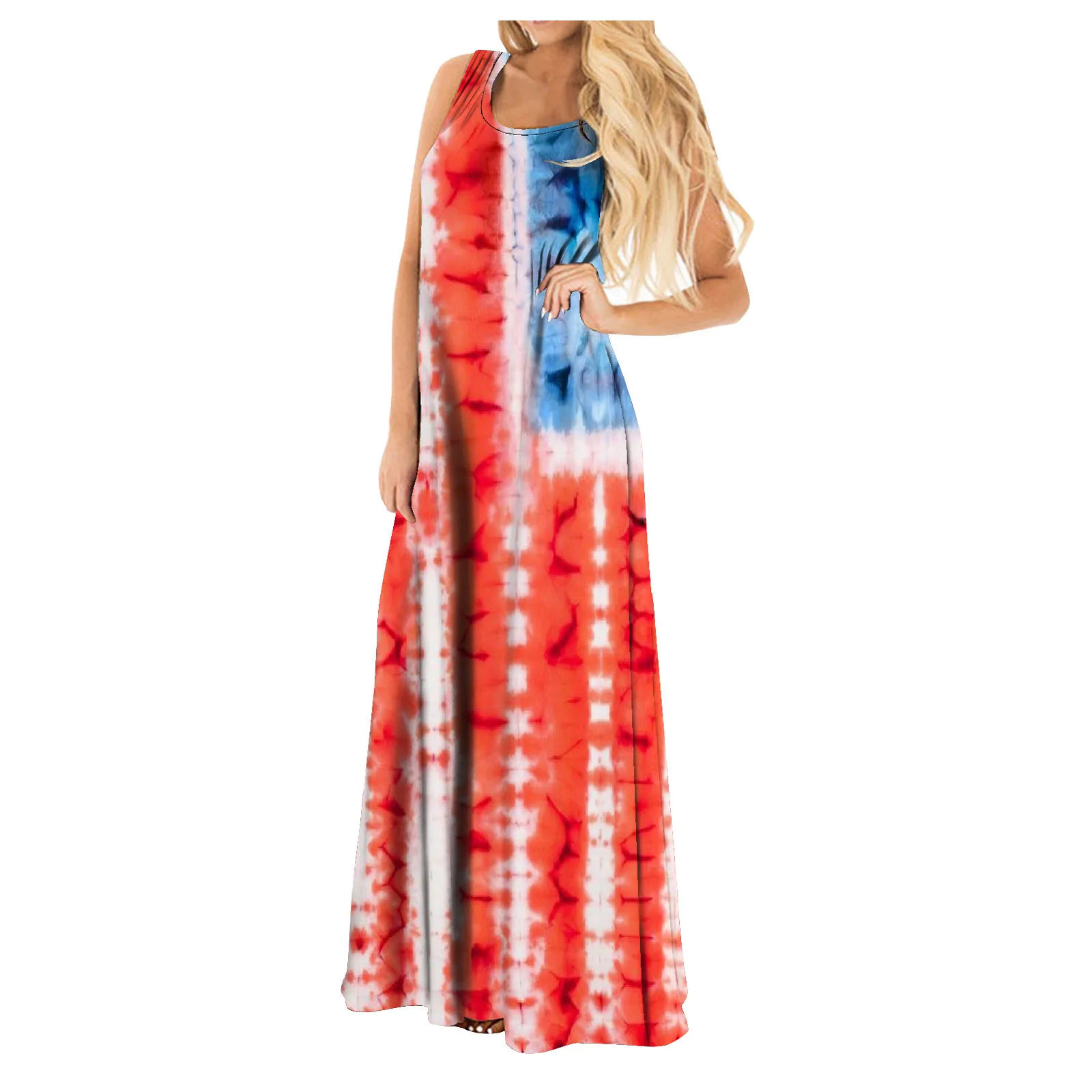 Платье Макси женское длинное в полоску Повседневный сарафан без рукавов из