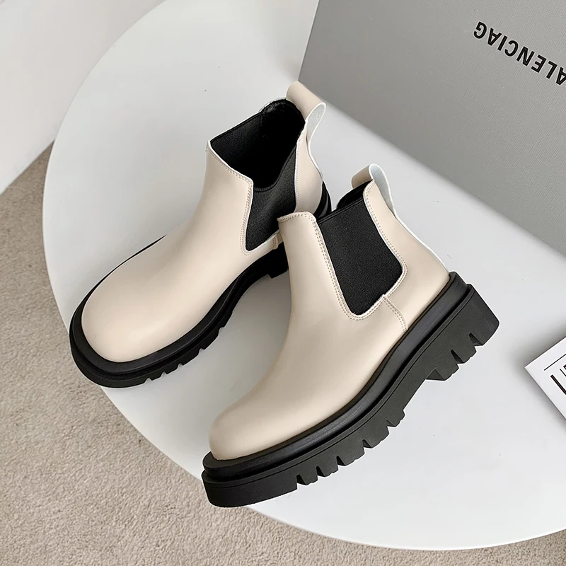 

Hot Selling Popular Thick-Soled Heightening Casual Boots Sponge Cake Bottom Sleeve Chelsea Boots Stitching Craft Ankle Boots