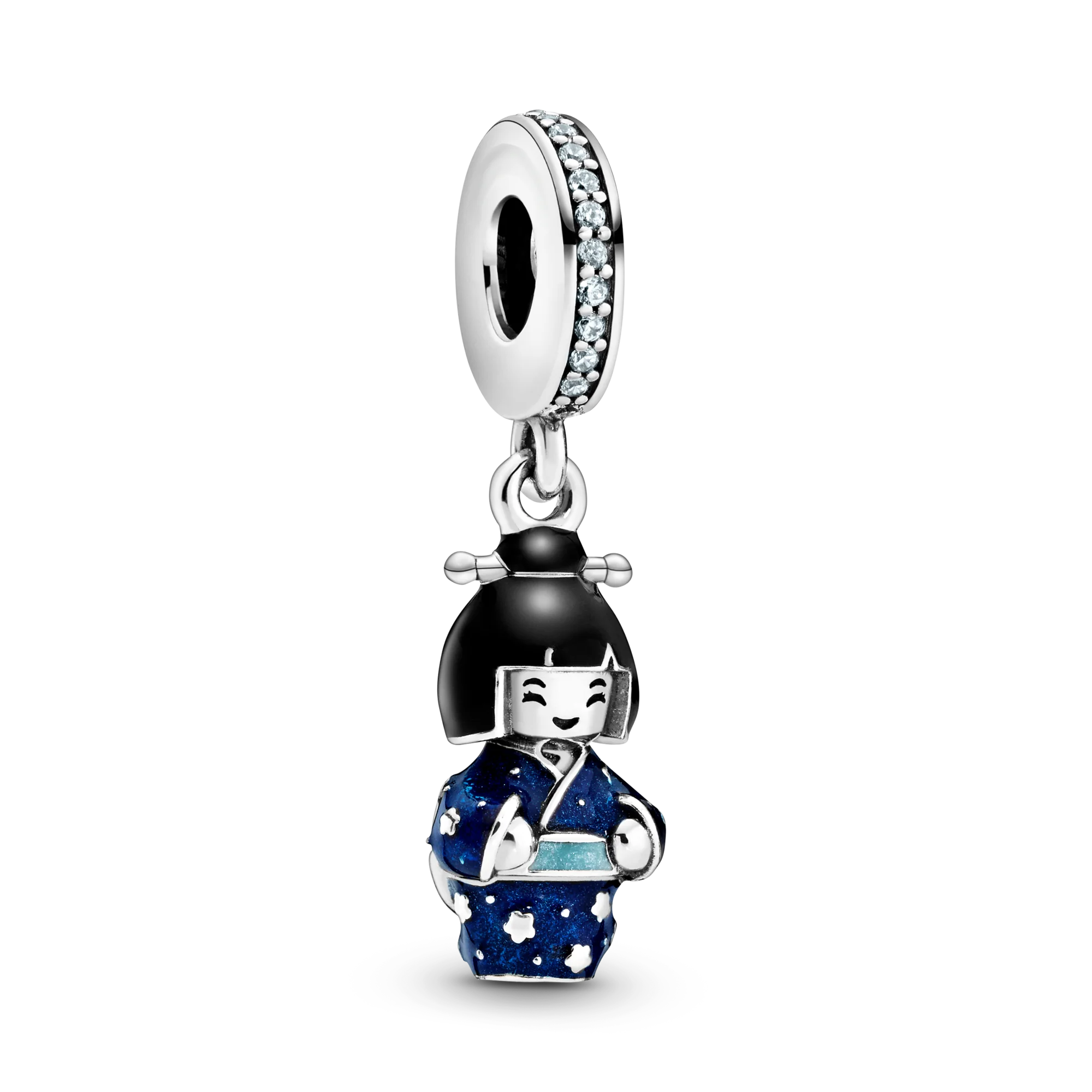 

925 Sterling Silver Japanese Doll in Blue Kimono Dangle Charm Beads Fit Original Pandora Bracelets DIY Jewelry Making Gift