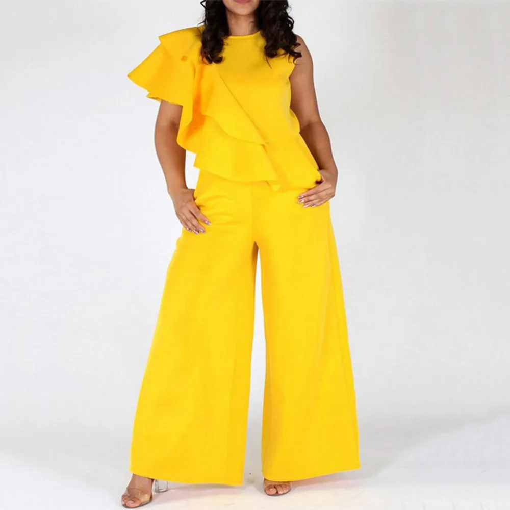 Простые с оборками широкие ноги полной длины офисные женские Элегантные