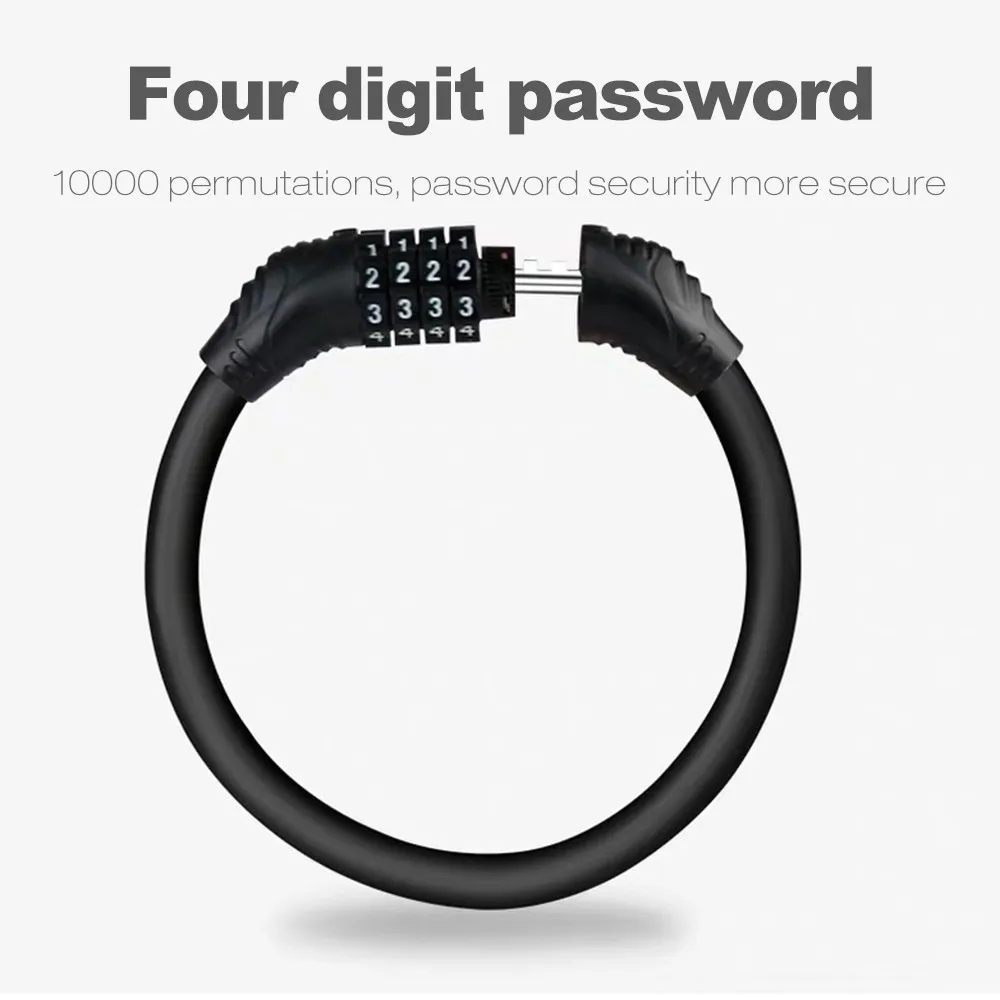 

Portable Security Bike Lock 4 Digit Resettable Combination Cable Lock for Bicycle