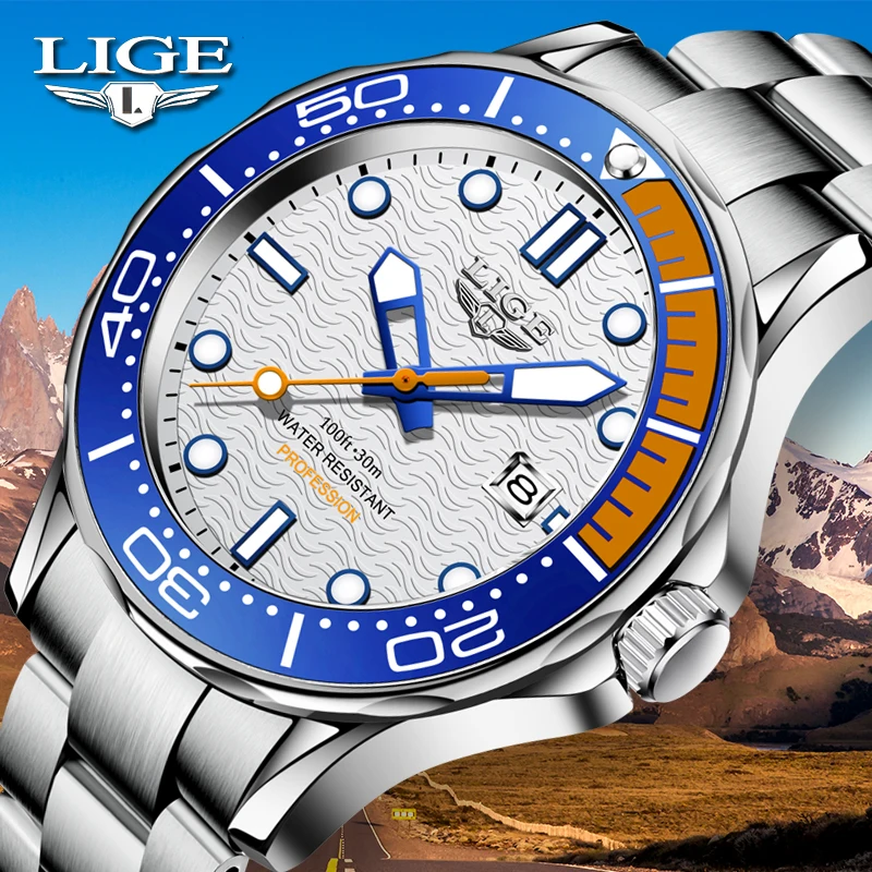 

2021 Mens Quartz Watch LIGE Top Brand Luxury Watch Men Stainless Steel Waterproof Clock Sports Watches For Men Relogio Masculino