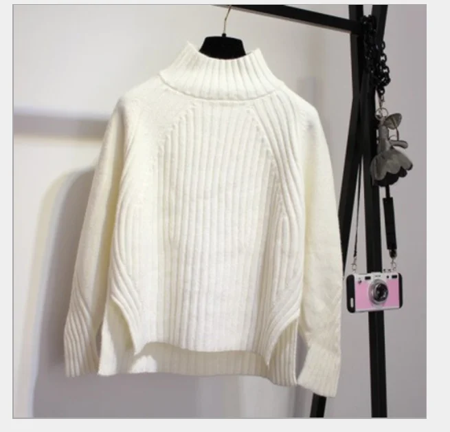 Женская свободная рубашка с высоким воротником свитер длинными рукавами в