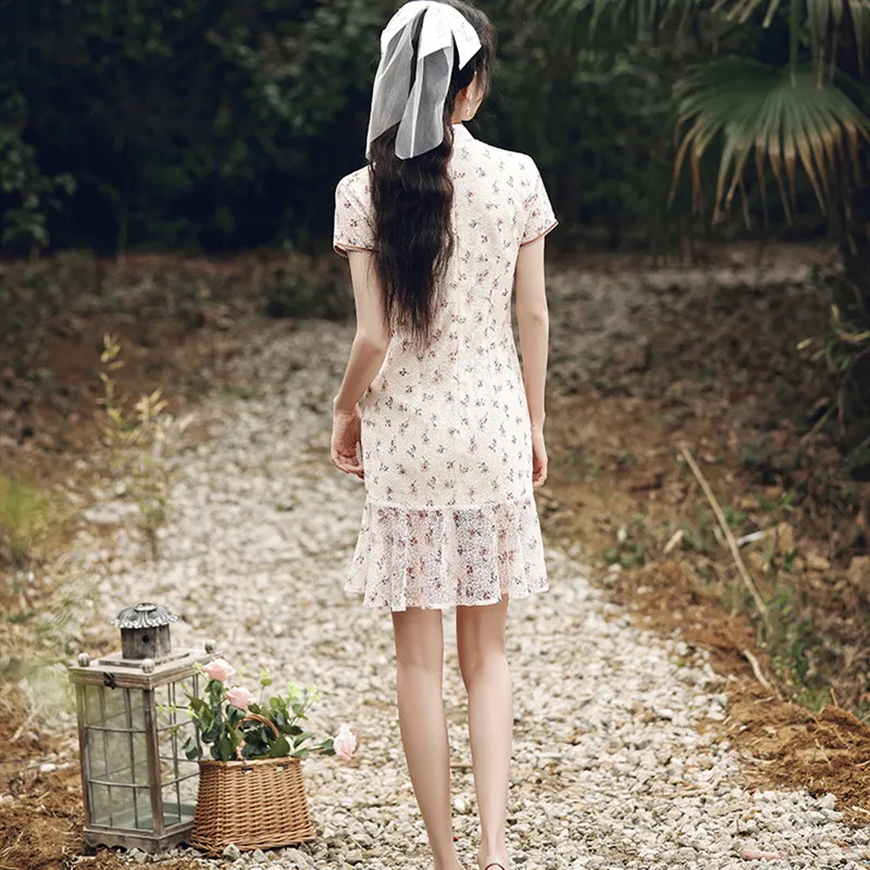 Женское винтажное шифоновое платье-Ципао с юбкой-годе традиционное элегантное