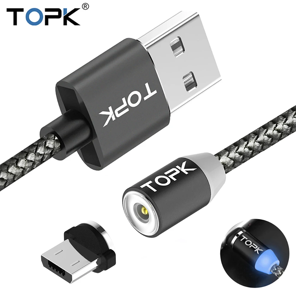 Micro USB кабель магнитный светодиодный обновленный светоотражающий нейлоновый