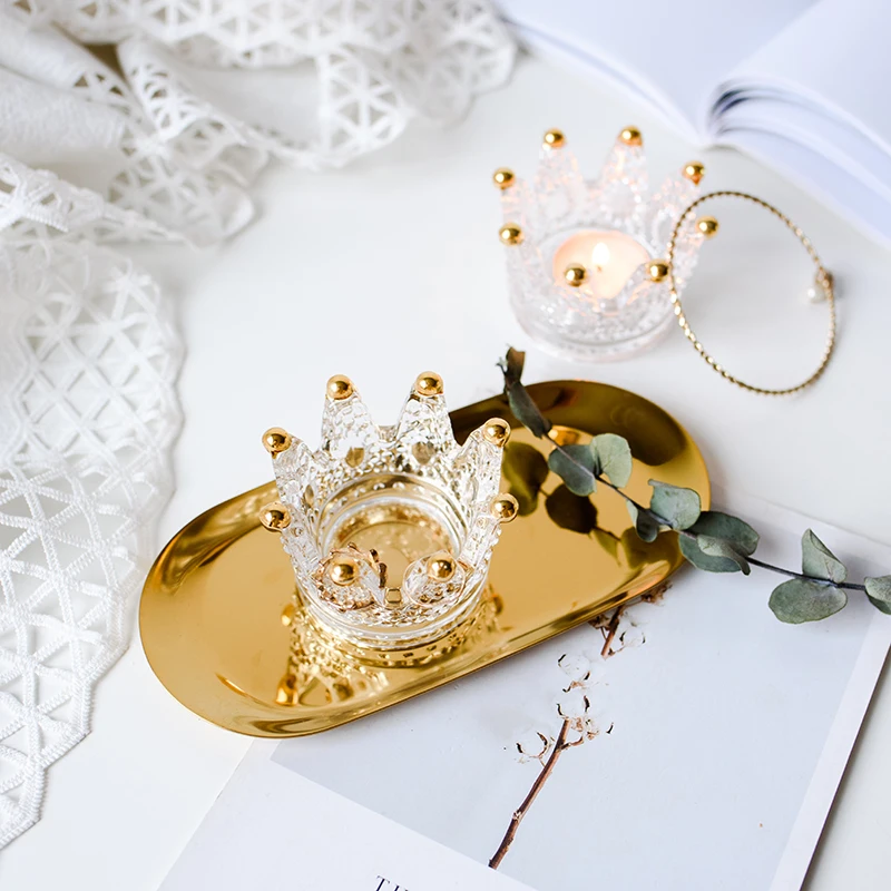 Скандинавская стеклянная рельефная Корона подсвечник Хрустальная пепельница