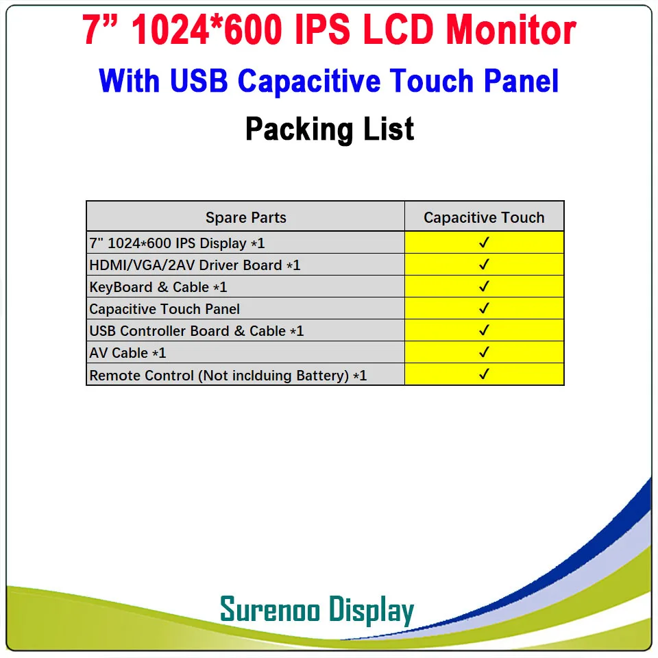 " 1024*600 ips ЖК-модуль монитор дисплей+ HDMI/VGA/2AV плата+ емкостная сенсорная панель ж/USB контроллер для Windows и Android - Цвет: Capacitive Touch