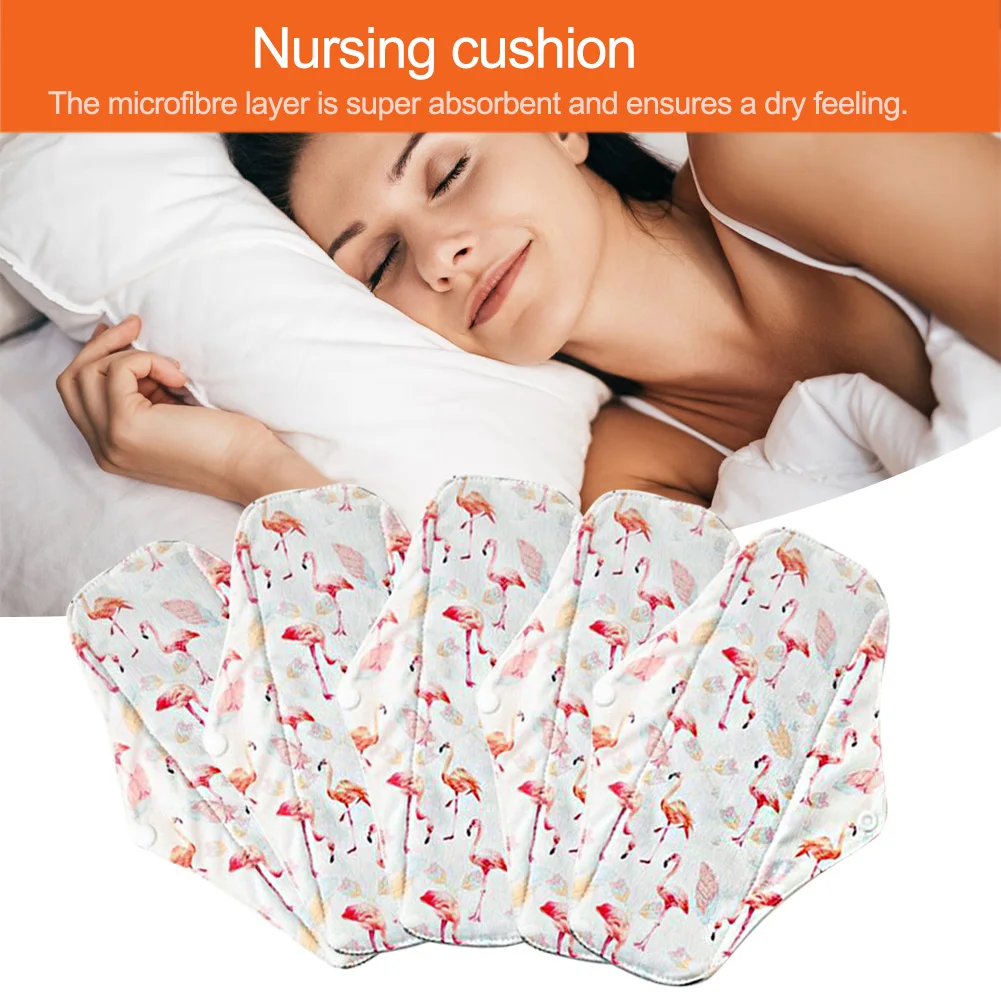 

5 Pcs Washable Sanitary Towel Cloth Menstrual Pads Reusable Sanitary Pad Absorbent Reusable Charcoal Cloth Bamboo Menstrual Pads
