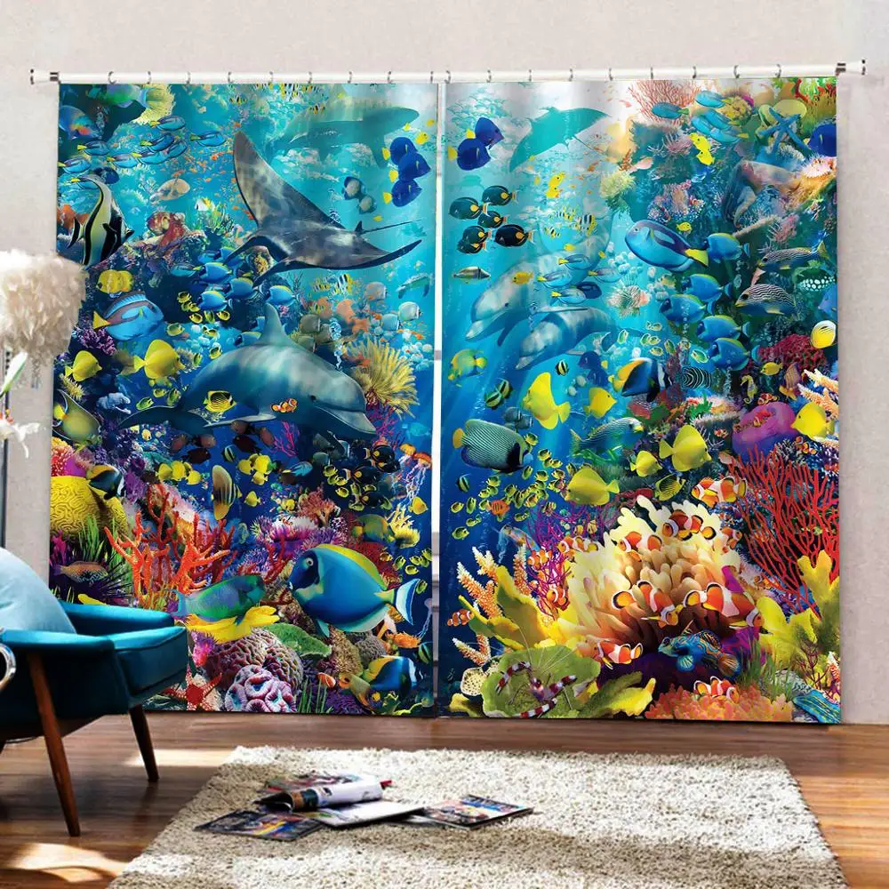 Синий океан занавеска s детская Спальня 3D занавес окна Роскошная гостиная