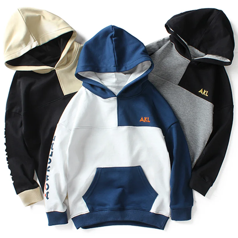 

2021 Лоскутная Толстовка Harajuku для мальчиков; Толстовки; Сезон осень-весна; Пуловер; Повседневная хлопковая толстовка с капюшоном; Детская ули...