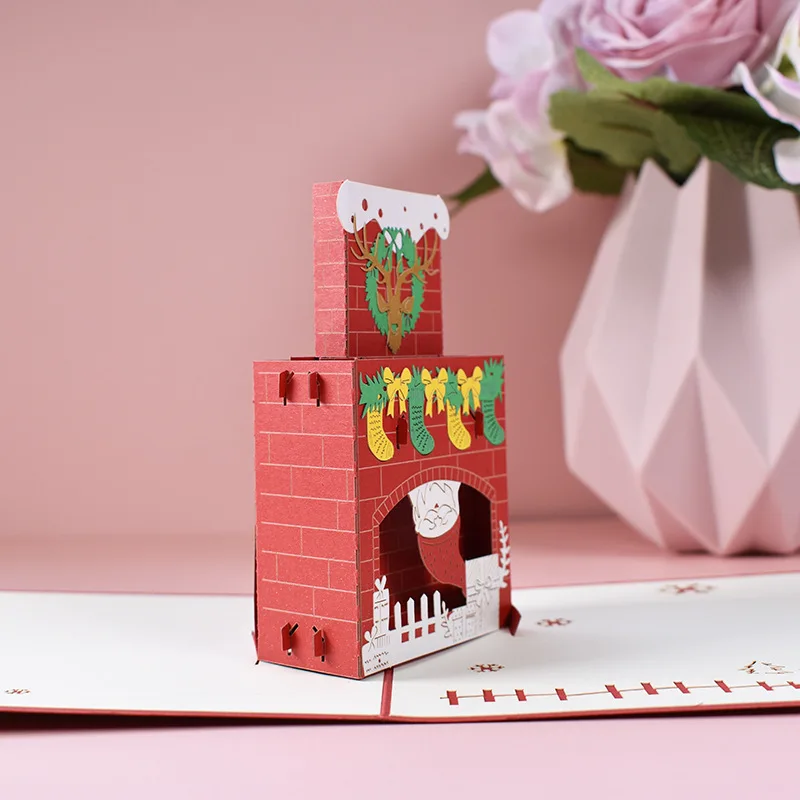 2 шт. Рождественский камин оригами 3D выдвижная поздравительная открытка