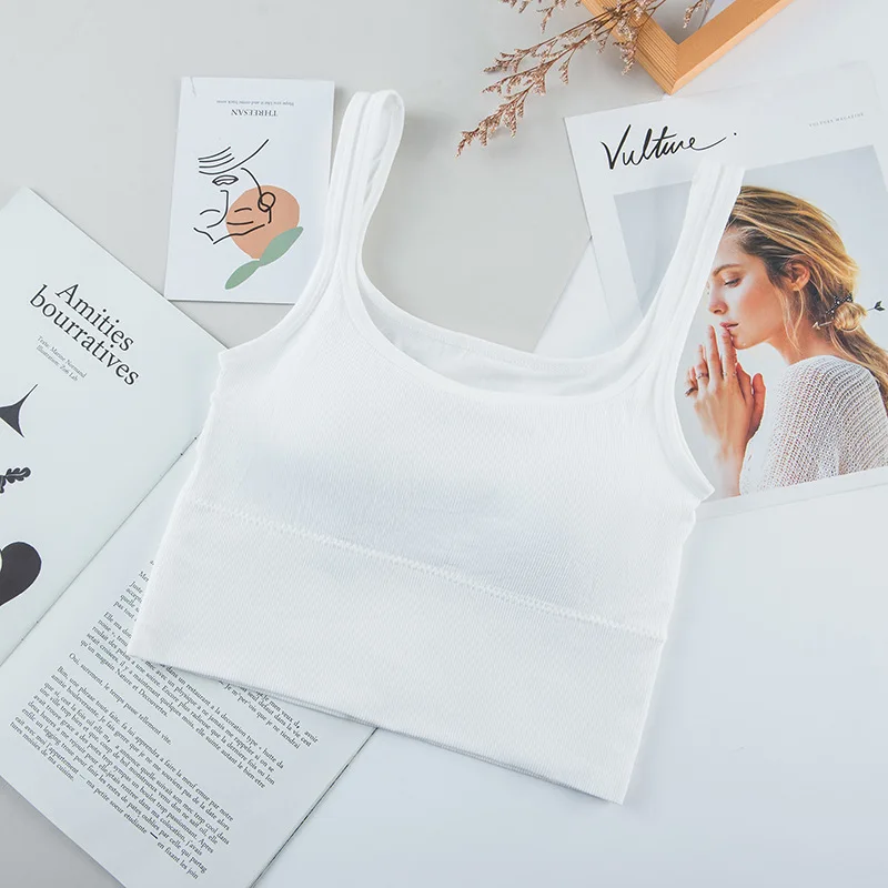 

CHRLEISURE Women Seamless Tank Crop Top GYM Brassiere Sports Bra Fitness Vest Padded Elastic Bralette Underwear
