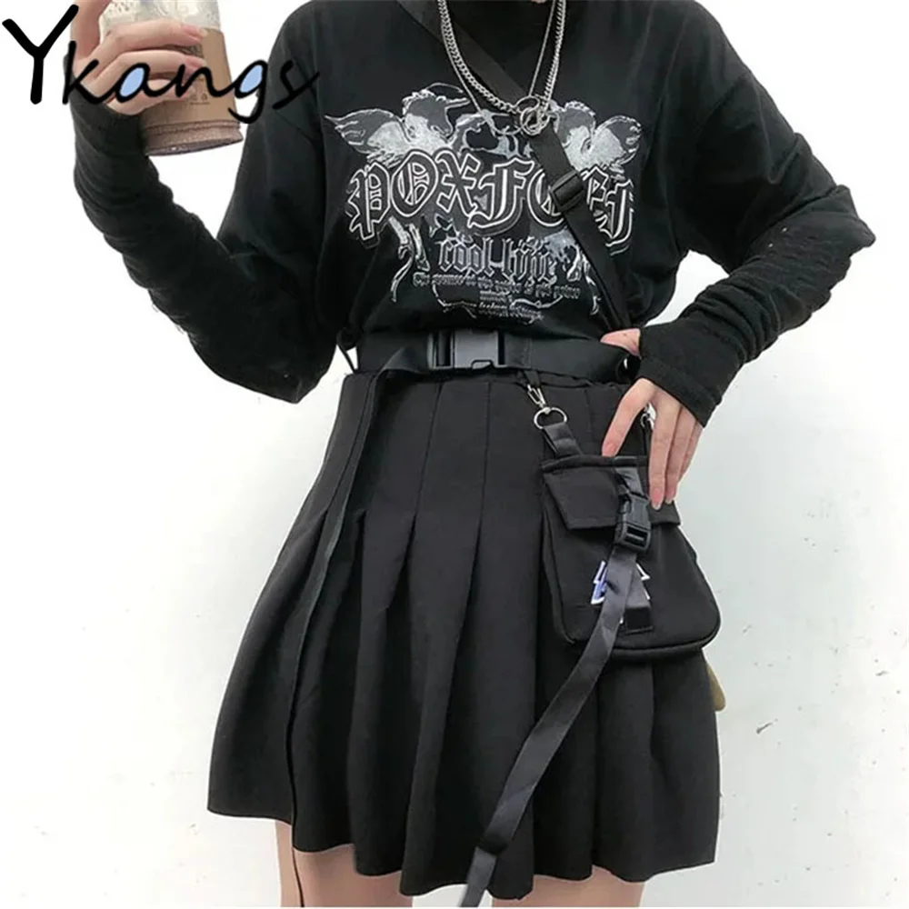 

Женские юбки в стиле Харадзюку, повседневные, крутые, шикарные, в шотландскую клетку, красные, черные, с карманами, 2021