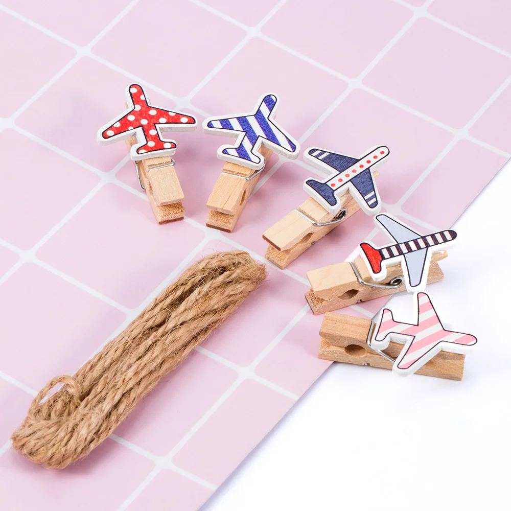 10 шт./упак. милый мультяшный самолетик деревянные зажимы фотобумага рукоделие