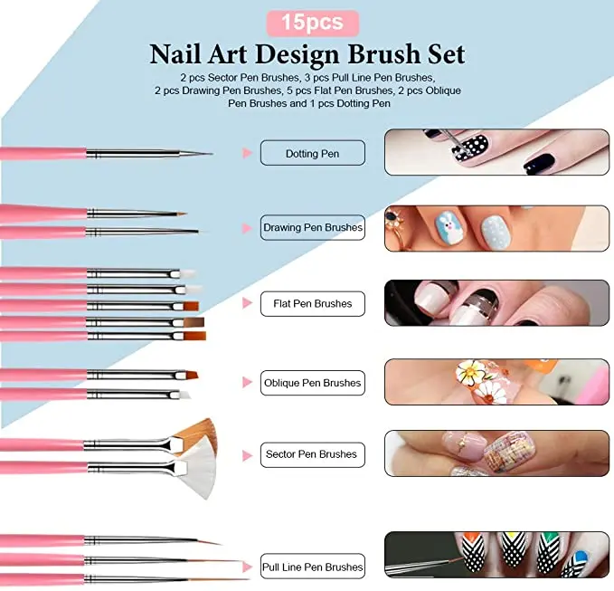 Набор кистей для нейл арта 20 шт. набор маникюра Гель лак ногтей ручка рисования 2