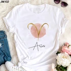 Футболка женская тонкая белая с принтом 12 созвездий, Повседневная модная рубашка в стиле Харадзюку, одежда для лета