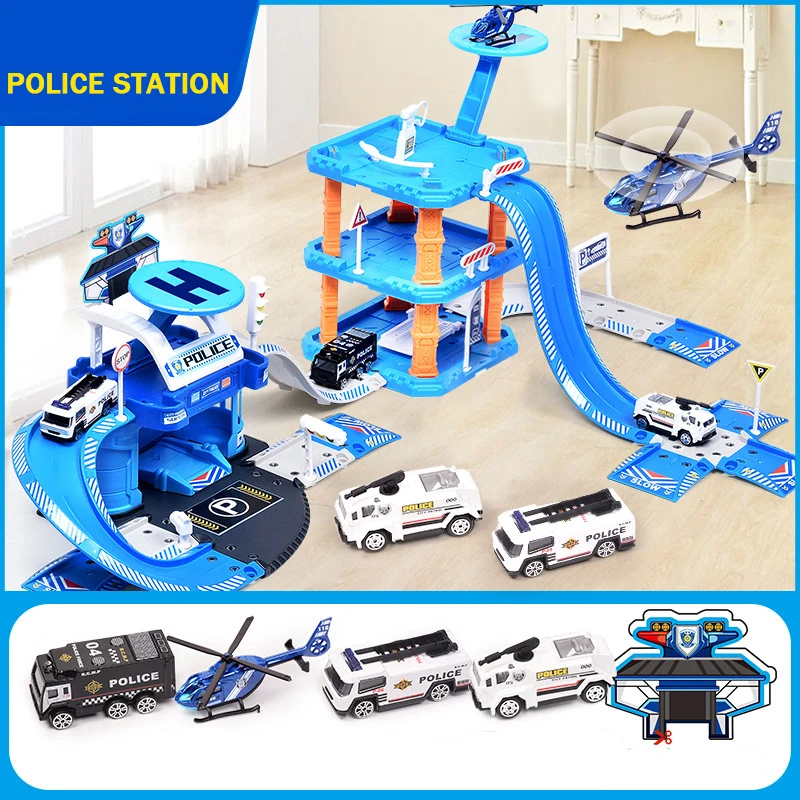 

2021 Parking Lot Toy Set Stop Multi-car Large Engineering / Police / Fire Rail Car Children's Toys Boy Puzzle Car Model HC0229