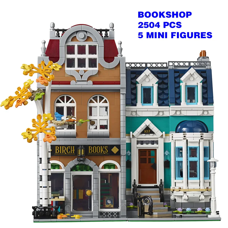 

5 мини-фигурок, книжный магазин, строительные блоки, кирпичи, модель библиотеки, книжный магазин, архитектура, город, уличный вид, игрушка, по...