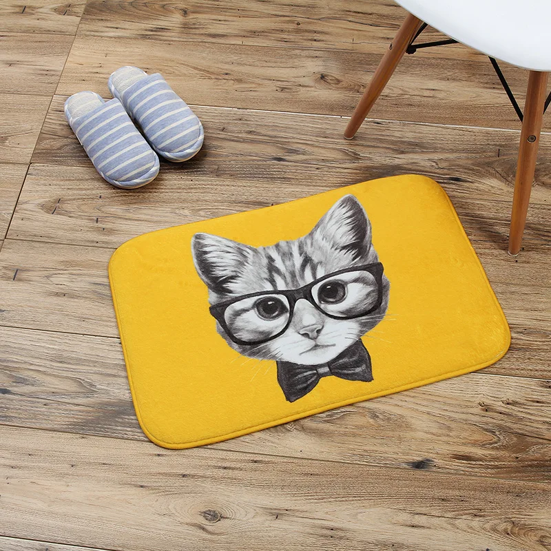 funny cartoon dog cat fox wearing sunglasses print door mat HQ Flannel carpet entry hallway front anti-slip floor mats | Дом и сад