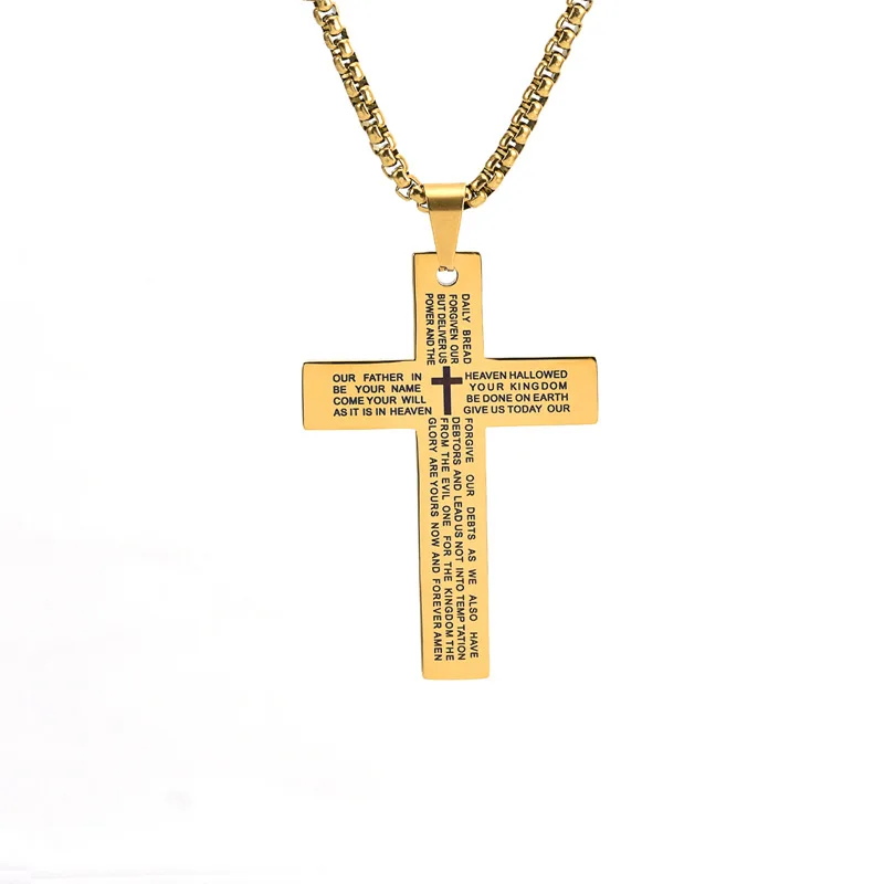Christian Jesus Scripture Cross Necklace Stainless Steel Men Pendants Black Prayer Choker For Women Chain Jewelry Gifts