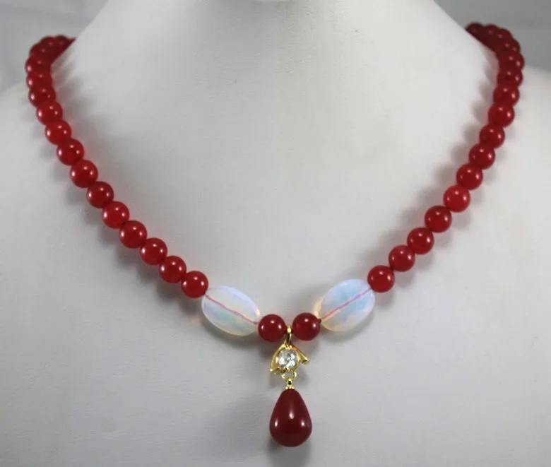 wholesale new design 8mm red Jade necklace +water drop crystal plated pendant fashion jewelry | Украшения и аксессуары