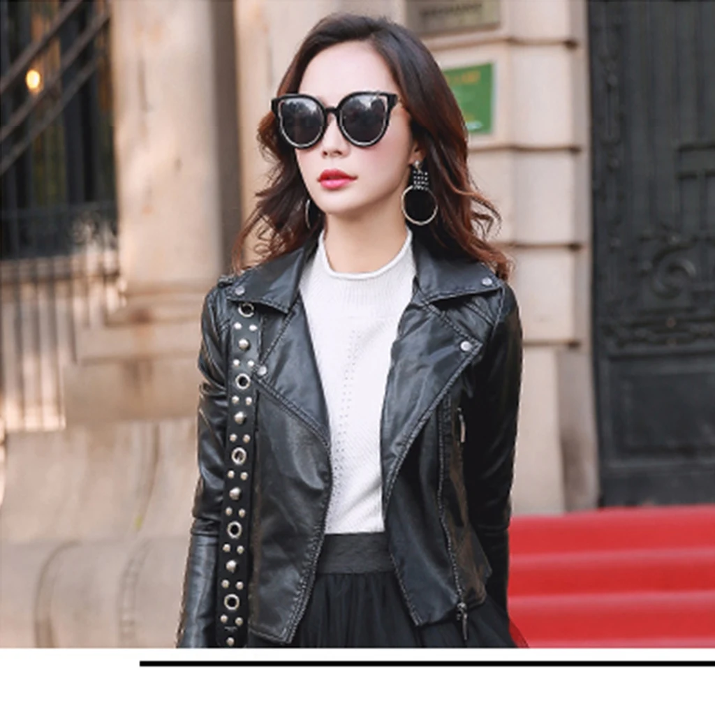 

2019 Coat Motorcycle Jacket Women Winter Autumn Black Fashion Outerwear faux leather PU Jacket Gothic faux leather coats